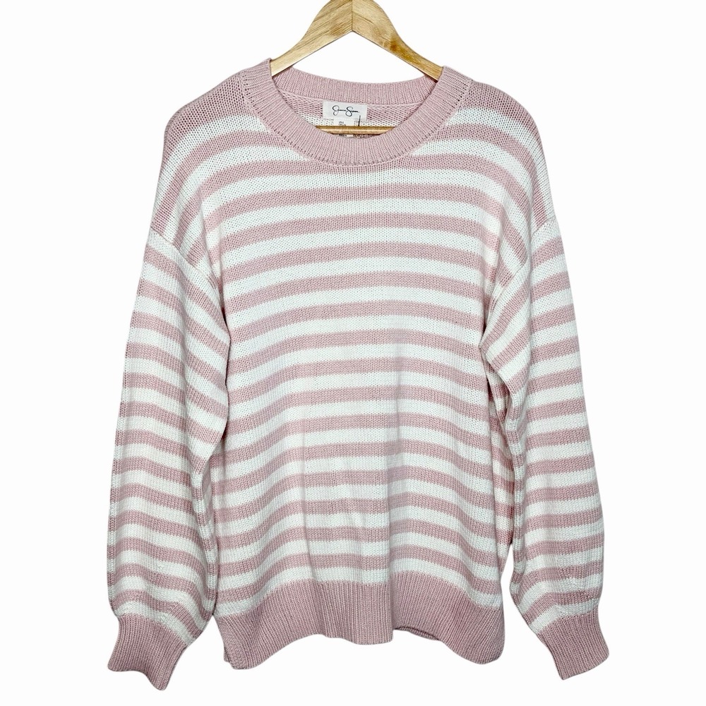 Pink White Striped Oversized Sweater Womens L Cotton Fisherman Nautical Preppy